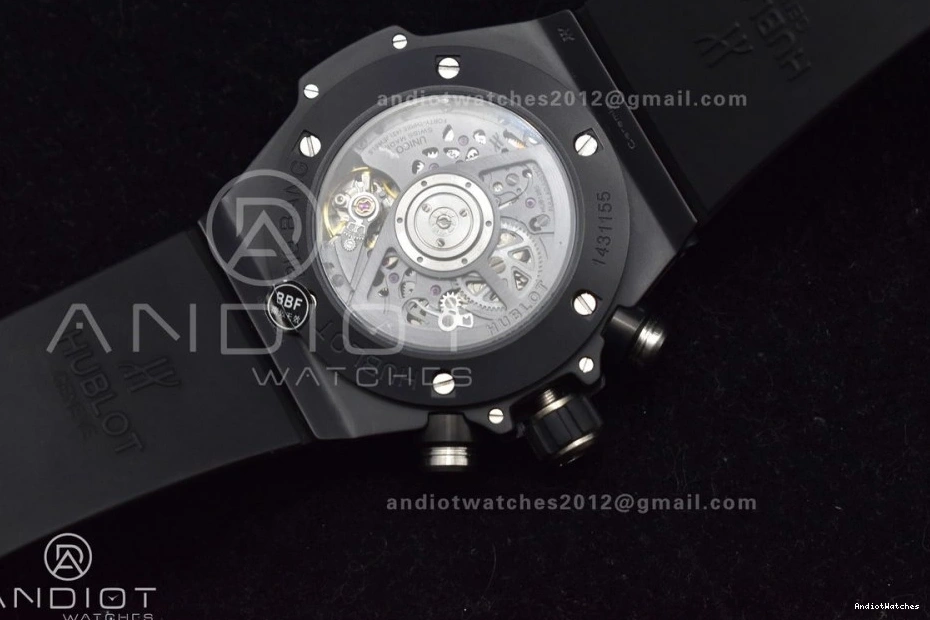 Full Best Big A on Bang Black Edition Hublot Skeleton BestValue 1:1 Black Strap 893 ZF Rubber Dial Unico 1117